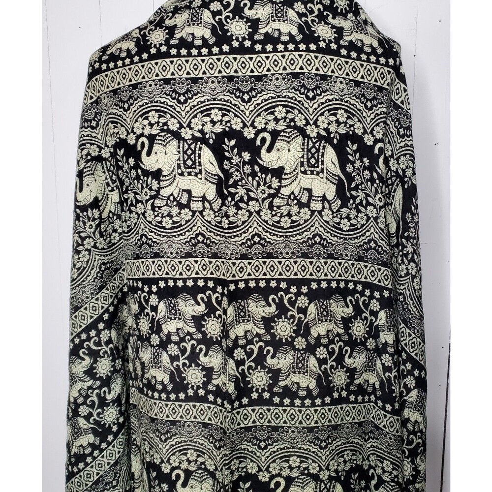 Vintage Culture Shop Shawl Wrap Blue Ivory Green Elephants 58x41" Fringe India